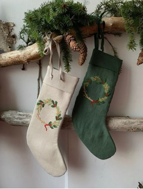 Mamma Bear, Embroidered Stockings, Small Christmas Stockings, Christmas Embroidery Patterns, Embroidered Christmas, Baby Bonnets, Xmas Stockings, Boho Christmas, Christmas Sewing