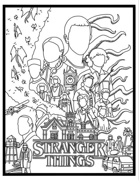 Coloring Pages Astetic, Stranger Things Coloring Pages Printable, Stranger Things Activities, Coloring Pages Stranger Things, Tv Show Coloring Pages, Stranger Things Coloring Pages, Coloring Pages Halloween, Tumblr Coloring Pages, Cute Halloween Coloring Pages