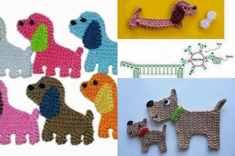 Crochet Puppy, Crochet Dog Applique Pattern Free, Crochet Dog Applique, Crochet Dog Bone Applique Pattern Free, Crochet Applique Patterns Free Animal Granny Squares, Crochet Paw Print Applique, Crochet Puppy Applique Free Pattern, Crochet Dog Patterns, Crochet Buttons