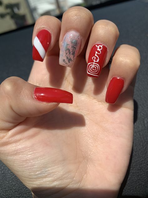 Peru nail art Peru Nails Designs, Peruvian Nails, Peru Nails, Peruvian Flag, Flag Nails, Ideas Uñas, Magic Nails, Gel Designs, Girly Stuff