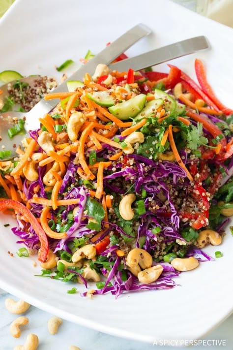 Fresh Thai Quinoa Salad Recipe Quinoa Salad Recipes Healthy, Thai Quinoa Salad, Aesthetic Chicken, Thai Quinoa, Salad Aesthetic, Chicken Honey, Quinoa Salad Recipe, Super Salads, Tabbouleh Salad