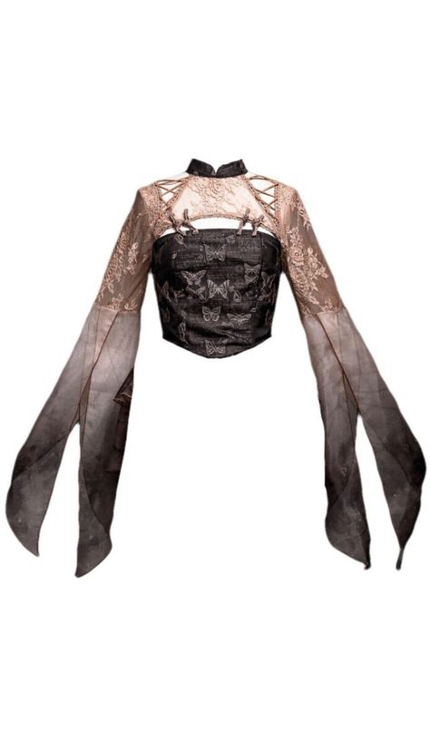 BUTTERFLY LACE LONG SLEEVE TOP This elegant and enchanting BUTTERFLY LACE LONG SLEEVE TOP is the perfect blend of spooky and chic. With its delicate lace fabric and captivating butterfly print, it will make you look and feel like a mysterious creature of the night. Get ready to spread your wings and make a stylish stat Halloween Butterfly, Cheongsam Vintage, Creature Of The Night, Lace Long Sleeve Top, Butterfly Lace, Lace Top Long Sleeve, Lace Long Sleeve, Romantic Lace, Flounce Sleeve