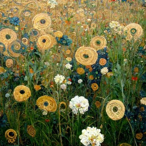 detailed Gustav Klimt painting of flowers in field, | Midjourney Gustav Klimt Flowers Gardens, Gustav Klimt Art Paintings, Klimt Aesthetic, Gustav Klimt Paintings, Flowers In Field, Klimt Flowers, Klimt Prints, Klimt Flower Garden, Van Gogh Style