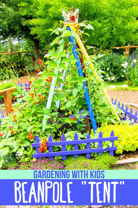 How to Build a Simple Bean Pole Garden Trellis Tepee | Kids Activities Blog Pole Bean Teepee, Pea Teepee, Teepee Garden, Bean Teepee, Garden Tent, Dinosaur Garden, Garden Poles, Edible Crafts, Pole Beans