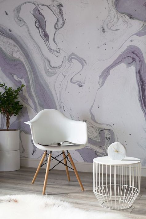 Marbleized Wallpaper, Accent Wall Mural, Wall Mural Ideas, Interior Design Bedroom Teenage, Statement Walls, Stylish Wallpaper, Mural Ideas, Marble Wallpaper, Decor Luxury