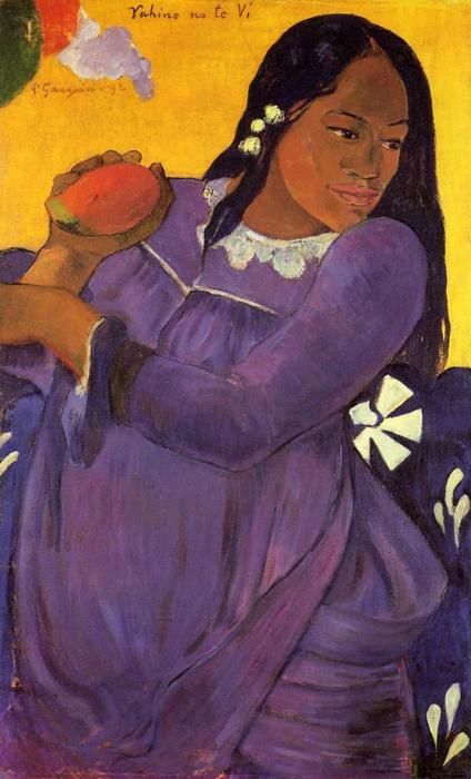 Paul Gauguin  Woman with a Mango (Vahine no te vi), 1892, Eugène Henri Paul Gauguin, Impressionist Artists, Henri Rousseau, Paul Cezanne, Edgar Degas, Paul Gauguin, Pierre Auguste Renoir, Post Impressionism, Popular Art