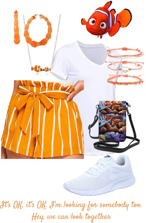 Nemo Inspired Outfits, Finding Nemo Outfit Ideas, Finding Nemo Inspired Outfits, Finding Nemo Disneybound, Nemo Disneybound, Pixar Disneybound, Finding Nemo Outfit, Nemo Outfit, Studio Outfits