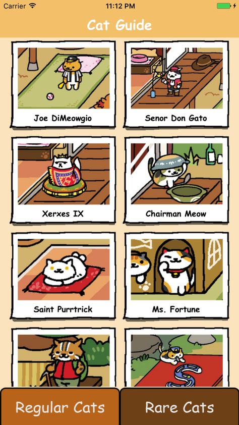 Rare Cats for Neko Atsume - Kitty Collector Guide #youae#Guide#zhao#Reference Neko Atsume Cats, Neko Atsume Kitty Collector, Cat Guide, Kitty Collector, Pusheen Cute, Cat Game, Bullet Journal 2020, Neko Atsume, Rare Cats