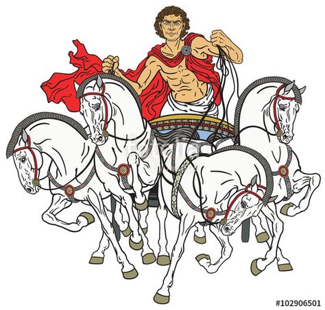 charioteer in a roman quadriga chariot pulled by four horses harnessed abreast .Vector illustration Horse Chariot, Toga Party, Four Horses, Retro Pillow, King Size, Equestrian, Horses