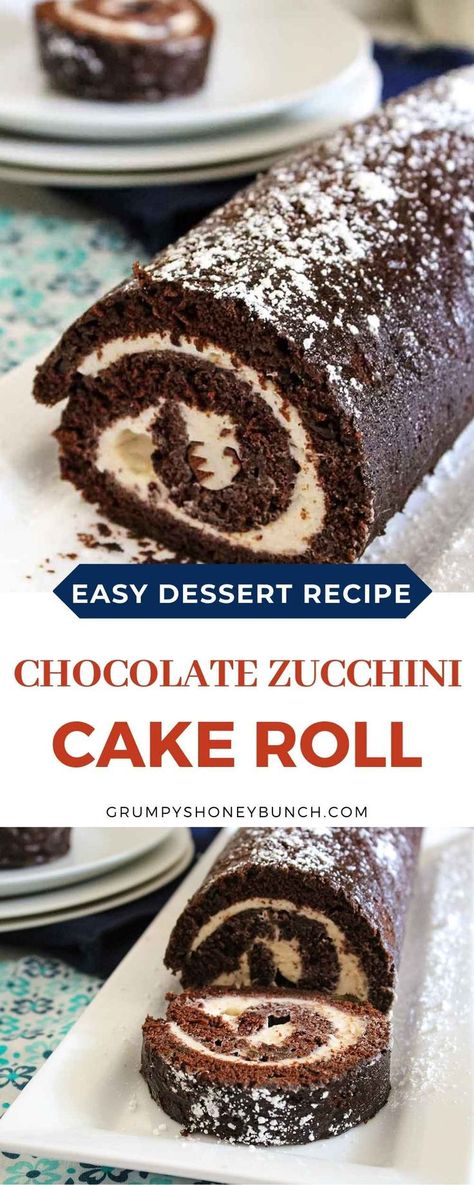 Jelly Rolls Recipe, Cream Filling Recipe, Jelly Roll Cake, Zucchini Cakes Recipe, Chocolate Roll Cake, Low Carb Biscuit, Sponge Cake Recipe, Chocolate Zucchini Cake, Cake Roll Recipes