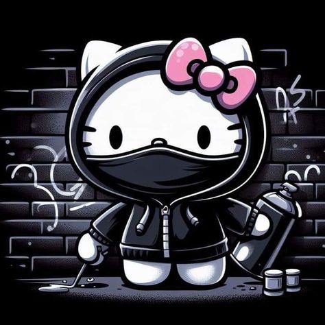 Cartoon Gangster Art, Edgy Hello Kitty, Hello Kitty Gangster, Gangster Hello Kitty, Gangsta Cartoon, Graffiti Hello Kitty, Gangsta Hello Kitty, Pink Wallpaper Ipad, Wall Drawings