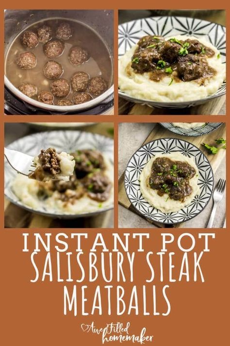 If you love salisbury steak then you will love Instant Pot Salisbury Steak Meatballs! This twist to a classic meal will leave you totally satisfied. A perfect comfort food paired with mashed potatoes. #InstantPot #PressureCooker #Meatballs #SalisburySteak #ComfortFood Instant Pot Salisbury Steak, Meatballs Instant Pot, Salisbury Steak Meatballs, Baked Goat Cheese, Pumpkin Spice Donut, Cauliflower Mash, With Mashed Potatoes, Best Instant Pot Recipe, Brown Gravy