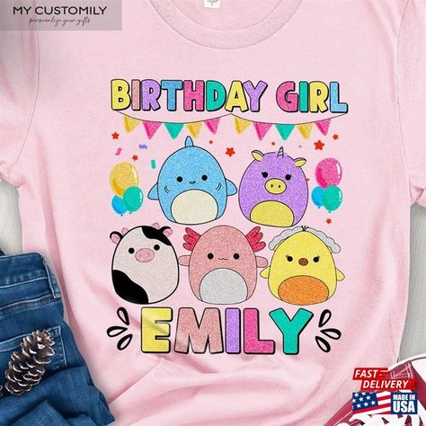 Custom Birthday Girl Squishmallow Cute T-Shirt Classic Check more at https://mycustomily.com/product/custom-birthday-girl-squishmallow-cute-t-shirt-classic/ Squishmallows Birthday, Squishmallow Party, Kawaii Party, Squish Mellow, Diy Birthday Gifts For Friends, 9th Birthday Parties, 9th Birthday, Diy Birthday Gifts, 8th Birthday