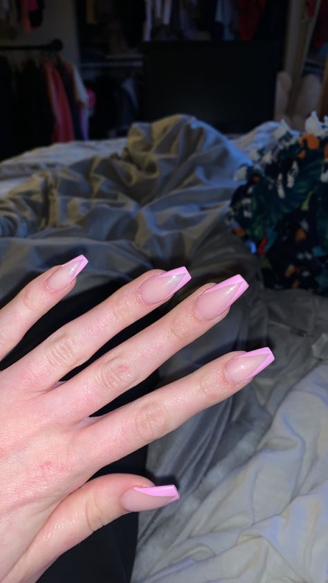 pink french tip Coffin Pink Tip Nails, Nails For 11 Yrs Old, French Nails Long, French Tip Pink, Pink French Tip, Pink French Nails, Pink Coffin, Pink And Yellow Flowers, Long Nail Designs