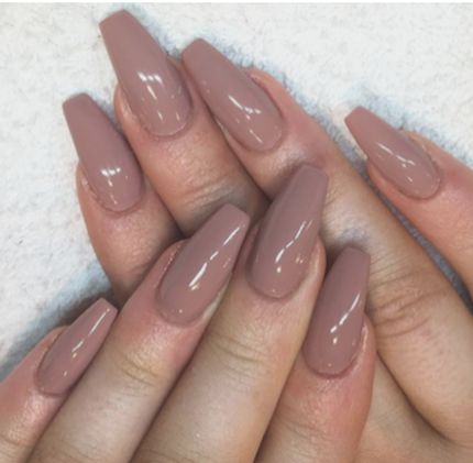 Cappuccino Nails Acrylic Coffin, Mauve Acrylic Nails Coffin, Moca Nail Color, Solid Color Acrylic Nails Fall, Nude Mauve Nails, Fall Acrylic Nails Ballerina, Taupe Acrylic Nails, Dark Nude Acrylic Nails, Dark Beige Nails