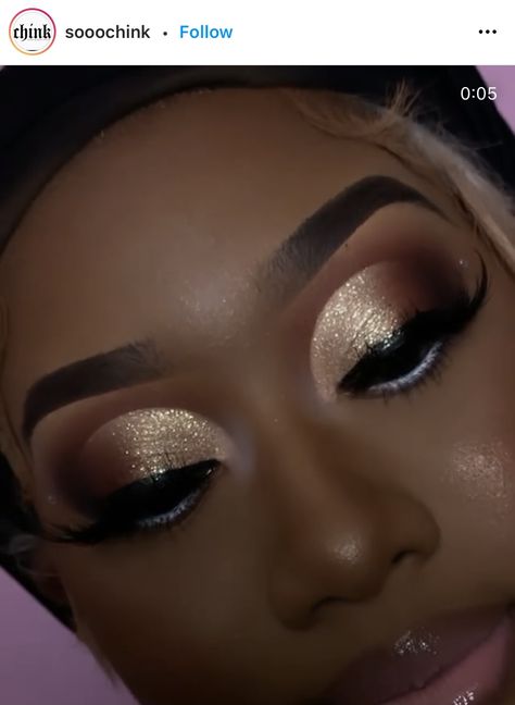 Brown And Gold Glam Makeup, Bridal Makeup With Glitter, Golden Makeup Look For Black Women, Brown And Gold Makeup Looks Black Women, Full Glam Makeup Looks Black Women Gold, Gold Eyeshadow Looks Black Women, Brown And Gold Makeup Looks, Gold Makeup Looks Black Women, Makeup Ideas Gold