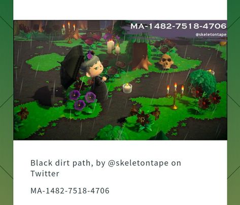 Gothic witchy variant of the path Acnh Spooky Forest Path, Forest Path Animal Crossing Code, Dark Forest Path Acnh, Acnh Gothic Paths Designs, Acnh Witchy Path, Acnh Gothic Island Codes, Acnh Gothic Path, Acnh Dark Dirt Path, Acnh Whimsigoth