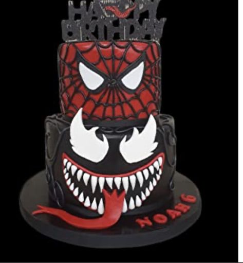 Venom Carnage Cake, Carnage Cake, Venom Cake Ideas, Spiderman Venom Cake, Venom Birthday Cake, Venom Cake, Spiderman Birthday Party Decorations, Scary Cakes, Spiderman Decorations