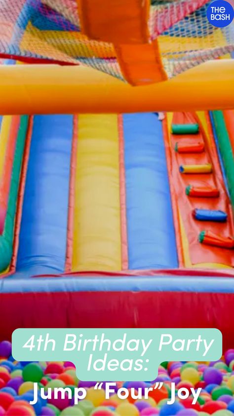 A Jump four Joy theme for a 4th birthday will make memories that last four-ever!🏰Click here to find local Bounce Houses for a 4th Birthday Party!🎉 #thebash #4thbirthdaypartyideas #4thbirthdaypartythemes #4thbirthdaypartyforboys #4thbirthdaypartyforgirls #kidsbirthday #kidspartyideas #kidspartytheme #4thbirthfdaytheme #4thbirthday #kidspartyentertainment #kidsparty #partythemesforkids #partyideasforkids #kidsfriendlyparty #partyplanning #diykidsbirthday #girlspartyideas #boysparty #bouncehouse Jump 4 Joy Birthday, Bounce House Birthday Party Ideas, 4th Birthday Party For Boys, Bounce House Birthday Party, Bounce House Birthday, Jump Party, Party Inflatables, Kids Party Themes, Bounce House