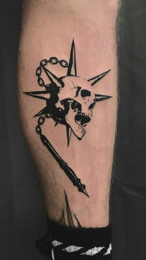 Mens Emo Tattoos, Dark Bold Tattoos, Blackwork Tattoo Style, Skull Bicep Tattoo, Magnet Tattoo Ideas, Towelie Tattoo, Stitches Tattoo Design, Xavier Wulf Tattoo, Dark American Traditional Tattoo