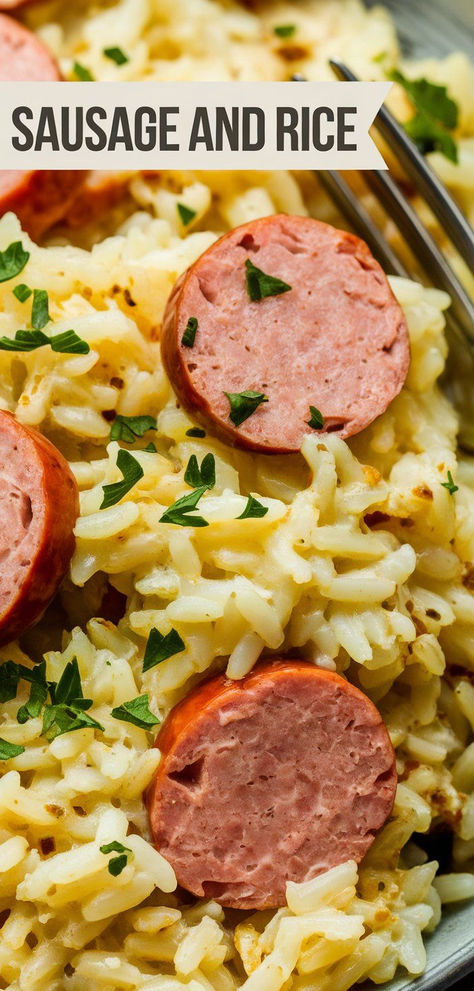 Quick, hearty, and full of flavor! This Sausage and Rice dish is made in one pot for an easy and satisfying meal the whole family will love. Smoked Sausage And White Rice Recipes, One Pan Sausage And Rice, Chicken Apple Sausage And Rice, Sausage Tomatoes And Rice, Kielbasa Rice Recipes, Polish Sausage And Rice Recipes, Kielbasa And Rice Recipes, Sausage Rice Recipes, Rice And Sausage Recipes