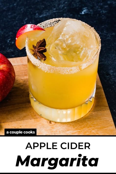 This apple cider margarita recipe will impress everyone! It's tangy and balanced, with a cinnamon sugar rim. #applecider #applecidermargarita #margarita #fallmargarita #easymargarita Cider Margarita Recipe, French Thanksgiving, Apple Cider Margarita, Cider Margarita, Fall Yummies, Apple Cocktails, Mint Tea Recipe, Liqueur Cocktails, Cinnamon Sugar Rim