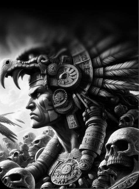 Aztec Warrior Art, Aztec Warrior Tattoo, Evolution Tattoo, Aztec Drawing, Aztec Wall Art, Aztec Artwork, Aztec Tattoos, Mexican Art Tattoos, Aztec Tattoo Designs