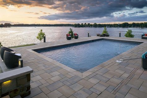 Pool Lake Backyard, Lake Pool Backyard, Swimming Pool Landscape Design, Lake Backyard, Around The Pool Landscaping, Urban Courtyards, Pool Inspiration, Pools Backyard Inground, Swimming Pool Landscaping