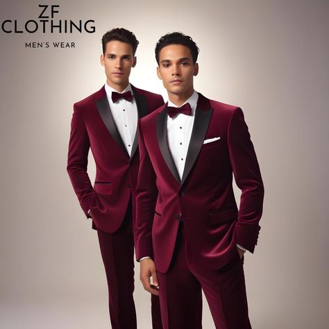 Suit For Men Stylish, 2 Piece Suit For Men, Velvet Tuxedo, Romance Wedding, Burgundy Suit, Suit For Men, Tailored Suit, 2 Piece Suit, Velvet Suit