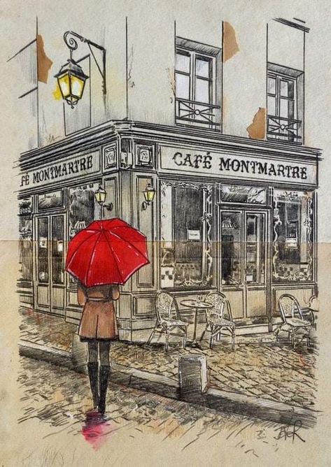 Shakespeare And Co, Loui Jover, City Drawing, Cafe Art, Small Drawings, 수채화 그림, Urban Sketching, Mail Art, Art Drawings Sketches