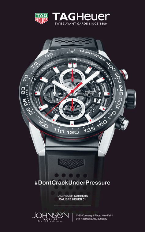 johnson-watch-co-tagheuer-ad-delhi-times. https://www.advertgallery.com/product-  tag/watches-advertisement-collection/ Graphic Design Advert, Watch Graphic Design, Watch Advertisement, Watch Ads, Watch Photography, Tag Heuer Carrera Calibre, Heuer Carrera, Watch Ad, Tag Heuer Carrera