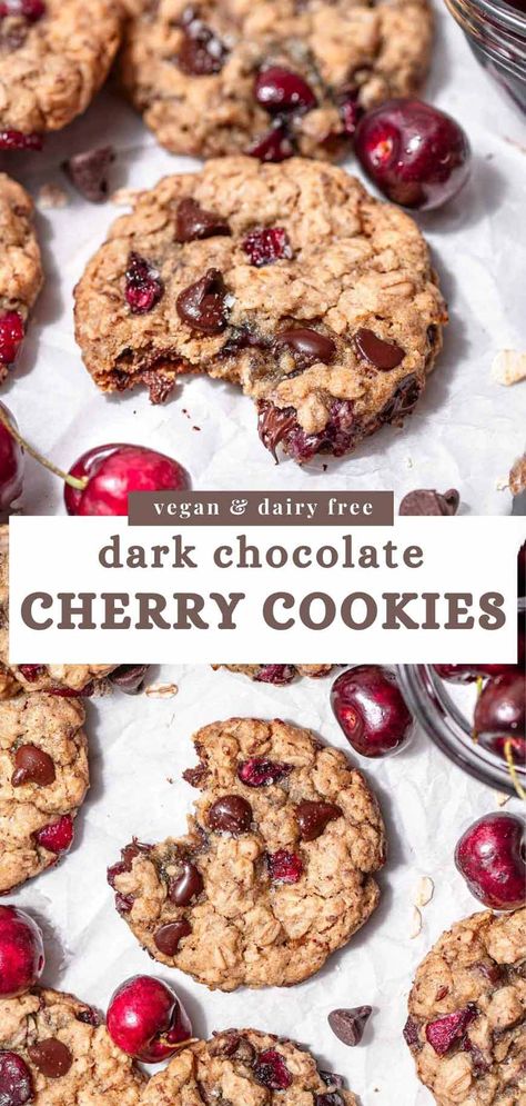 Vegan Chocolate Cherry Oatmeal Cookies Vegan Cherry Chip Cake, Vegan Oatmeal Cranberry Cookies, Dark Chocolate Dried Cherry Oatmeal Cookies, Vegan Cherry Bakewell, Chocolate Cherry Oatmeal, Oatmeal Cookies Vegan, Cherry Oatmeal Cookies, Dairy Free White Chocolate, Cherry Oatmeal