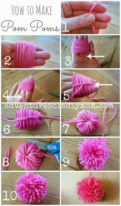 How to Make Pom Poms from Yarn |Adventures of a DIY Mom This. Corak Krusye, Make Pom Poms, Juleverksted For Barn, Yarn Pom Poms, Hadiah Diy, Diy Pom Poms, Diy Jul, Skirt Diy, Pom Pom Rug