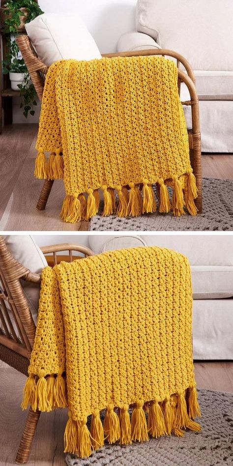 Stunning Crochet Throws For Home - Pattern Center Easy Crochet Blanket Tutorial, Crochet A Baby Blanket, Free Crochet Tutorials, Crochet Blanket Free Pattern, Crochet Throws, Yellow Blanket, Crochet Blanket Tutorial, Modern Crochet Blanket, Yellow Blankets