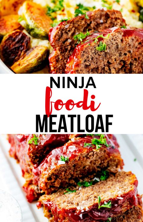 For a comforting weeknight family meal or cozy weekend dinner, this Ninja Foodi meatloaf recipe is sure to be a hit! It is super-moist, bursting with flavor, and delivers everything we love about classic meatloaf. Give this easy one-pot recipe a try, and you will be hooked. Ninja Meatloaf Recipe, Meatloaf Recipe For Air Fryer, Meatloaf In Ninja Foodi, Quick Ninja Foodi Meals, Ninja Speedi Meatloaf, Ninja Foodi Meatloaf Recipe, Ninja Foodie Meatloaf, Ninja Foodi Impossible Cooker Recipes, Ninja Foodi Flip Recipes