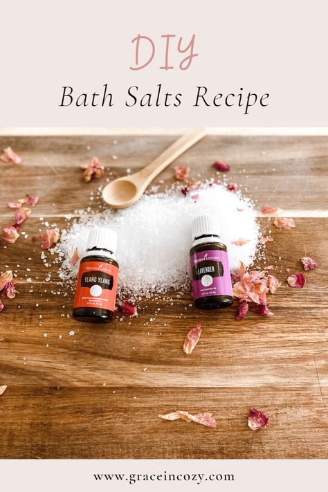 A relaxing, natural, and easy way to decompress with this DIY bath salts recipe made with essential oils and Epsom Salts Diy Bath Salts Recipe, Diy Bath Salts, Essential Oils Diy, Diy Bath Soak, Young Living Lavender, Bath Salts Recipe, Spa Oasis, Bath Salts Diy, Mineral Bath