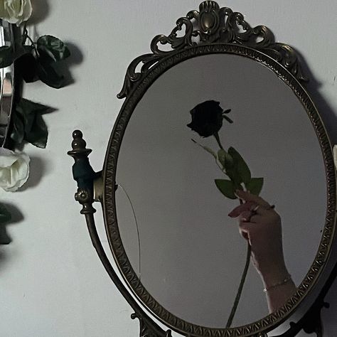 Rosé Core, Dark Academia Room, Dark Mirror, Rose Mirror, Aesthetic Roses, Broken Mirror, Dark Academia Aesthetic, Vintage Mirror, Christmas Aesthetic