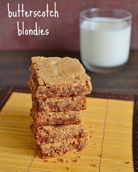 Butterscotch Blondies Recipe Butterscotch Blondies Recipe, Quick Brownie Recipe, Blondies Recipe Easy, Butterscotch Blondies, Chip Recipes, Butter Scotch, Easy Snacks For Kids, Blondies Recipe, Butterscotch Chips