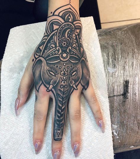 Elephant Tattoos Hand, Elephant Hand Tattoos For Women, Elephant Hand Tattoo, Elephant Tattoo On Hand, Men Henna Tattoo, Interesting Tattoos, Spiral Tattoos, Heaven Tattoos, Hand Tattoos For Girls