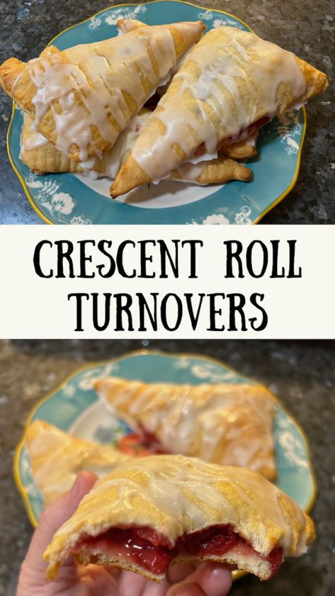 Easy Dessert Recipes Crescent Rolls, Quick Easy Breakfast Pastries, Crescent Roll Turnovers, Quick Crescent Roll Recipes, Pillsbury Apple Turnovers, Pillsberry Crescent Roll Recipes, Croissant Ideas Pillsbury, Peach Turnovers Crescent Rolls, Croissant Apple Turnovers Crescent Rolls