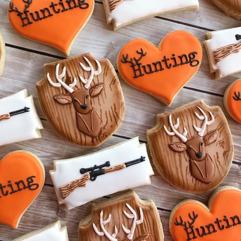 Hunting Birthday Cakes, Hunting Birthday Party, Hunting Cake, Hunting Theme, Fish Cookies, Hunting Birthday, Hunting Themes, Wedding Cake Cookies, Hunting Party