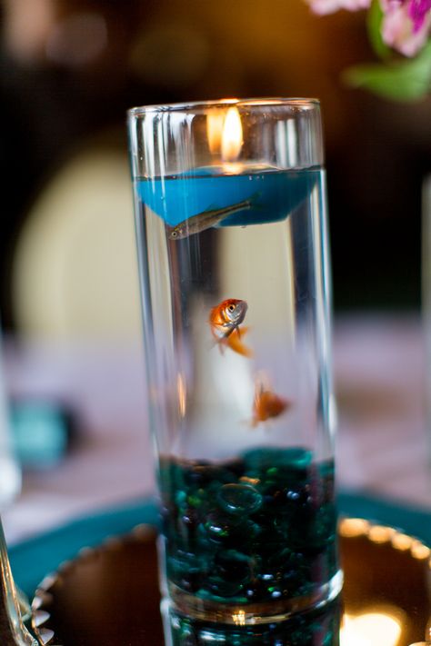 Fish Centerpiece, Non Floral Centerpieces, Fish Party, Cheap Wedding Centerpieces, Unique Centerpieces, Floating Candles, Wedding Candles, Sea Beach, Cheap Wedding