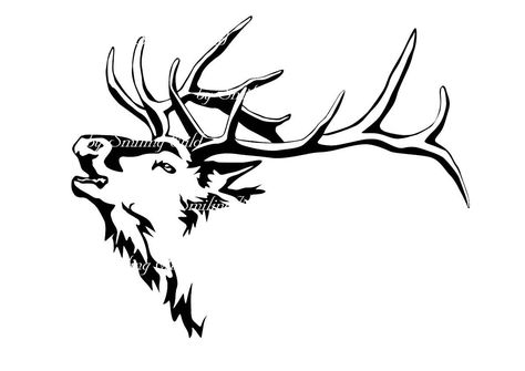 Elk Bugling Tattoo, Elk Hunting Tattoos, Elk Silhouette Tattoo, Elk Head Silhouette, Elk Line Art, Simple Elk Drawing, Elk Antlers Drawing, Elk Drawing Sketch, Elk Skull Drawing