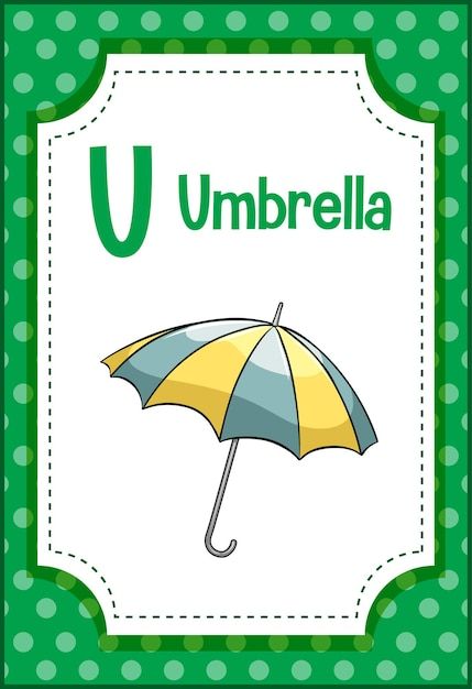 Alphabet flashcard with letter u for umb... | Free Vector #Freepik #freevector #flash-card #word-game #school-clipart #english-kids U For Umbrella, Alphabet Wall Cards, Craft Printables, Vector Alphabet, Alphabet Tracing Worksheets, Alphabet Wall, School Clipart, Letter U, Alphabet Tracing