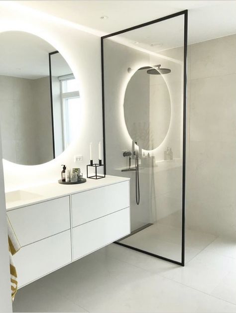 White Minimal Bathroom, Clean Bathroom Aesthetic Minimalist, Scandi Bathroom Ideas, White Ensuite, White Modern Bathroom, Scandi Bathroom, Minimal Bathroom, Ikea Bathroom, Aesthetic Bathroom