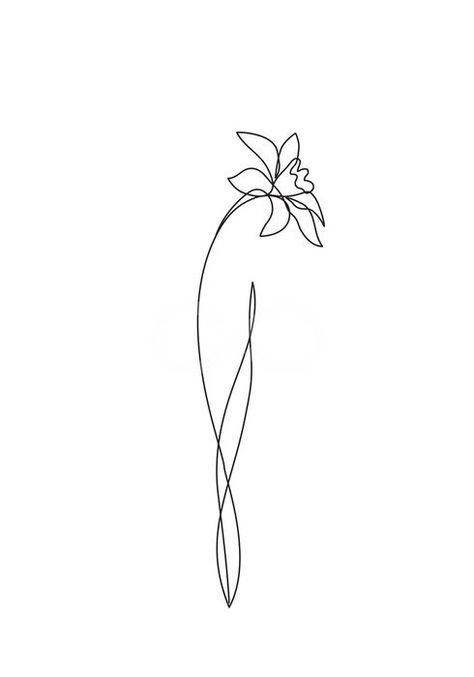 Flower Line Tattoo Simple, Orchid Line Art, Daffodil Tattoo Small, Narcissus Tattoo, Narcissus Flower Tattoos, Jasmine Tattoo, Continuous Line Tattoo, Flower Wall Mural, Line Drawing Tattoos