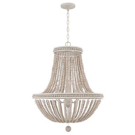 Austin Allen & Co. Handley Sand Dollar with Painted Wood Beads Chandelier AA10220-U Wooden Bead Chandelier, Boho Lighting, Capital Lighting Fixture, Wood Bead Chandelier, Transitional Chandelier, 6 Light Chandelier, Empire Chandelier, Capital Lighting, White Chandelier