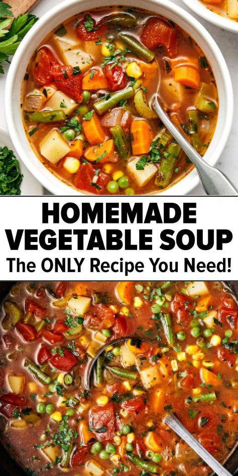 This easy vegetable soup recipe is packed with flavor and healthy vegetables. It's the perfect light dinner for fall and winter soup season! #SoupforEverySeason Vegetables Soup, Easy Vegetable Soup, Soup Vegetable, Vegetable Soup Recipe, Winter Soup, Easy Vegetable, Vegetable Soup Recipes, Winter Soups, Soup Season