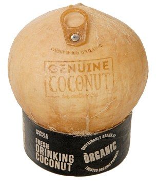 Healthy: The £3 organic drinking coconut will soon be on sale at M&S across the country Coconut Branding, Dairy Products Packaging Design, Drinking Coconut, Honey Food, Natural Packaging, Coconut Drink, Diy Coconut, Coconut Bowls, Coconut Drinks