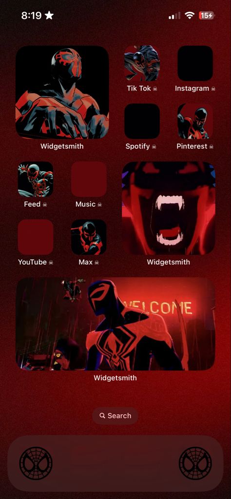 Spiderman Phone Aesthetic, Miguel O'hara Homescreen, Miguel O’hara Homescreen, Spiderverse Themed Phone, Miguel O'hara Phone Theme, Miguel Ohara Wallpaper Iphone, Spiderverse Layout, Miguel O'hara Lockscreen, Spiderverse Homescreen